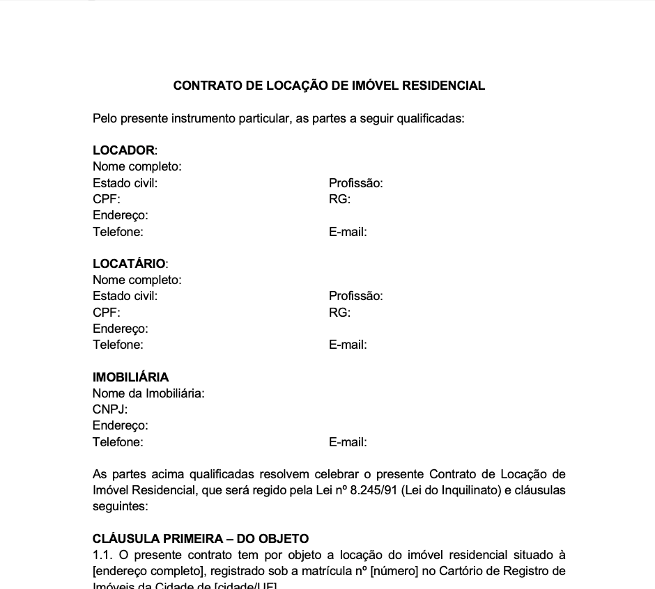Contrato de Locação de Imóvel Residencial