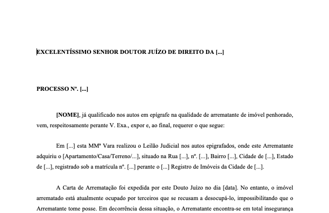 Petição de Imissão na Posse - Leilão Judicial