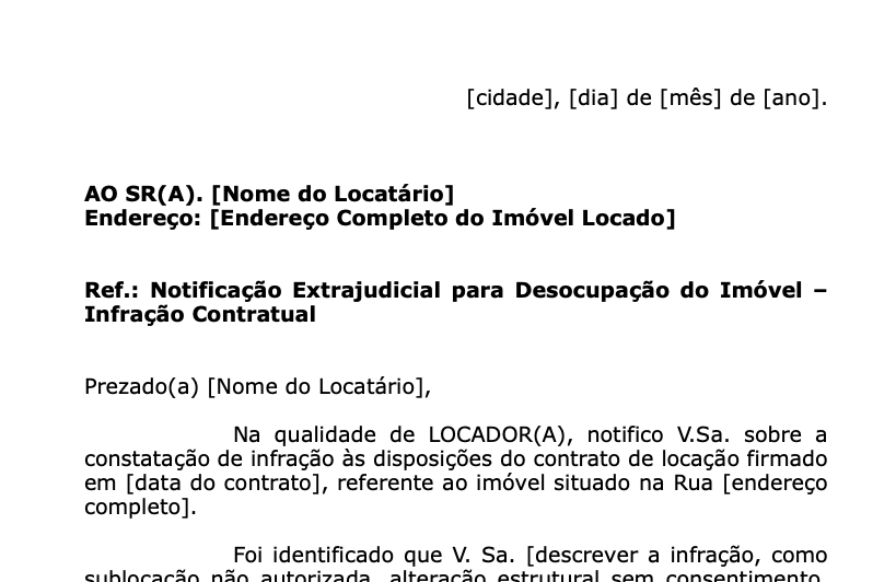 Notificação Extrajudicial de Desocupação - Descumprimento Contrato