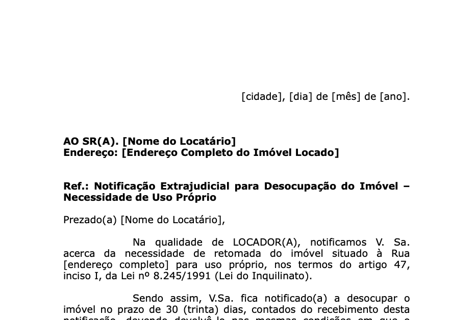 Notificação Extrajudicial de Desocupação - Uso próprio do locador