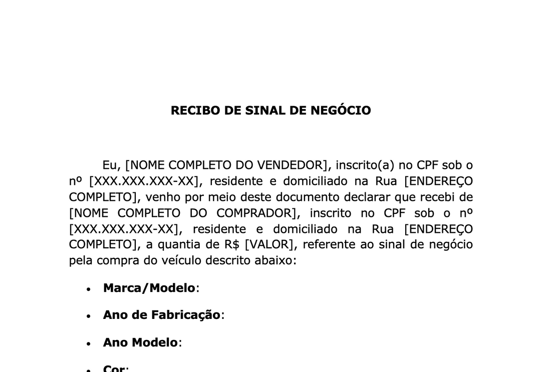 Recibo de Sinal de Negócio