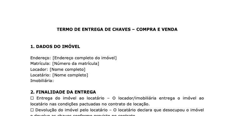 Termo de Entrega de Chaves – Locação